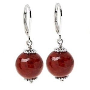 Sterling Silver Enhanced Red Jade Drop Leverback Earrings